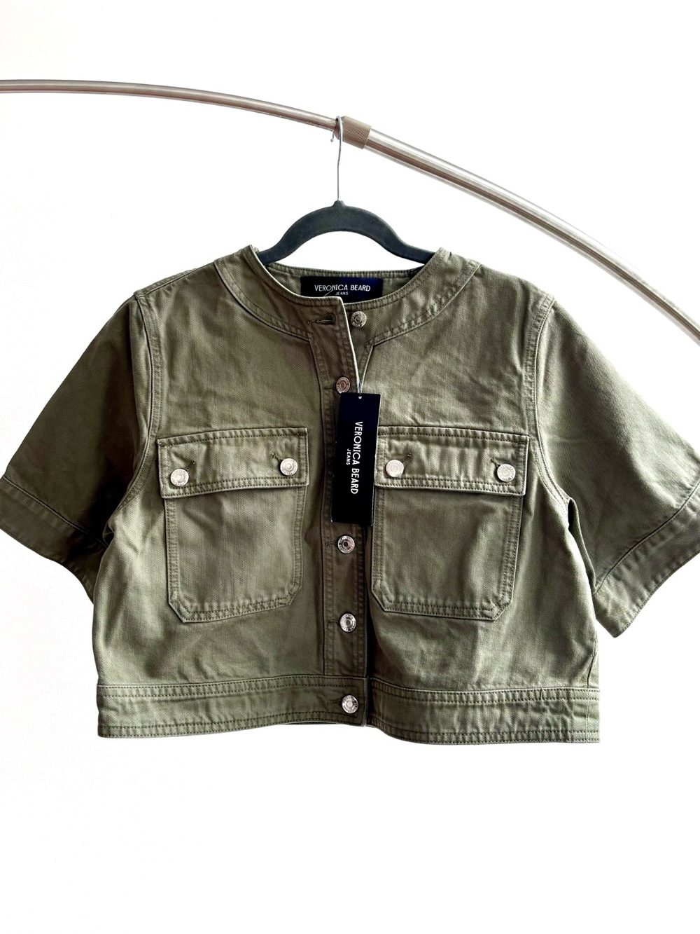 Veronica Beard Elias Short Sleeve Jacket in Stone Army NEW